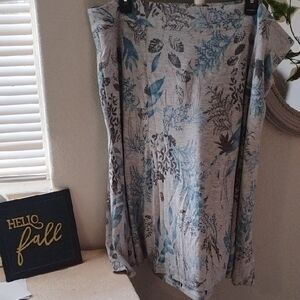 CJ Banks A-Line Skirt - Blue and Gray Leaf Print